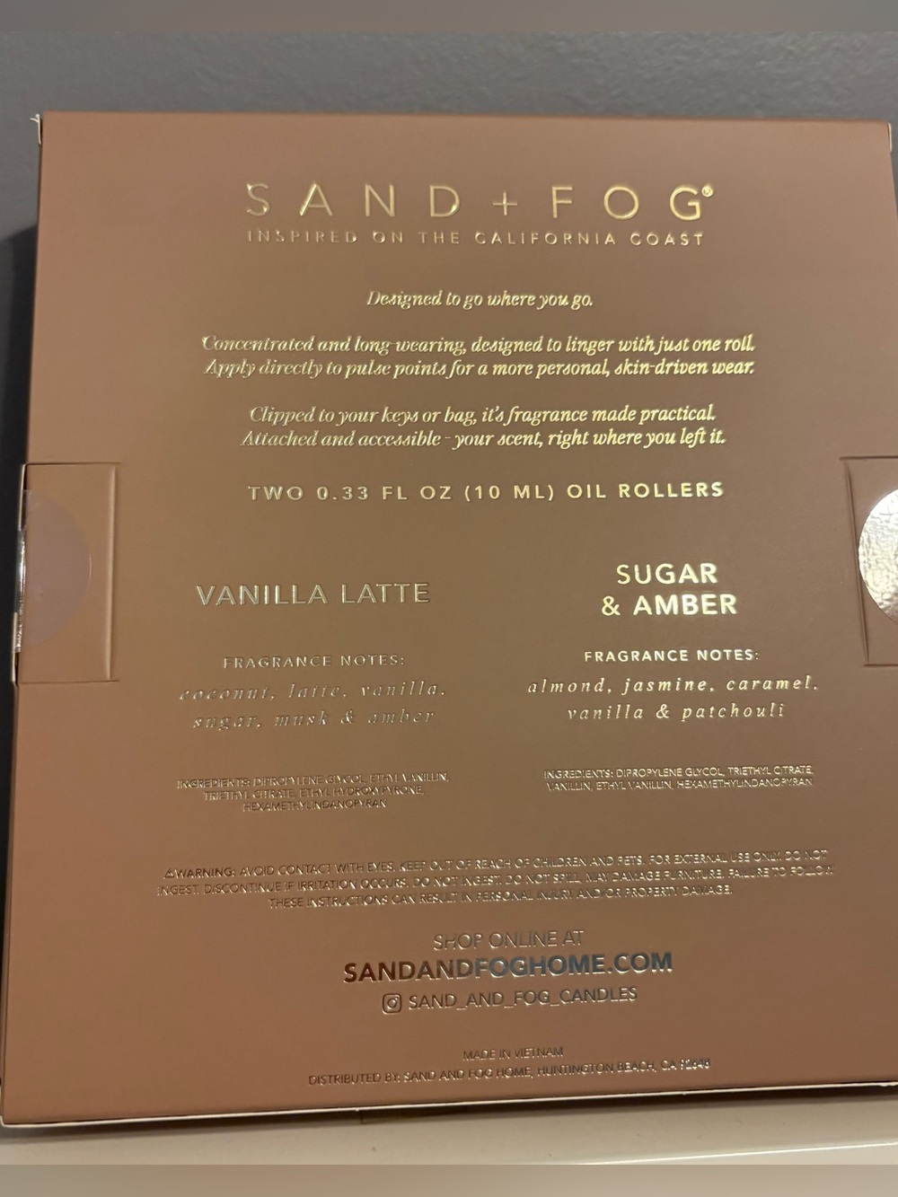 SAND + FOG Vanilla Latte and Sugar & Amber Eau de Parfum Oil Roller Charm Set - Picture 2 of 2